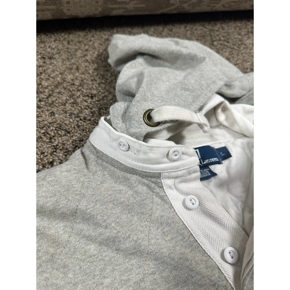 Vintage Polo Ralph Lauren Men's Rugby Gray Long‎ Sleeve Detached Hood Sz Large